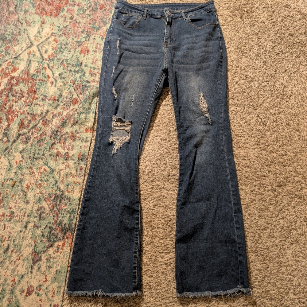Dark Wash Distressed Flare Jeans Size 12